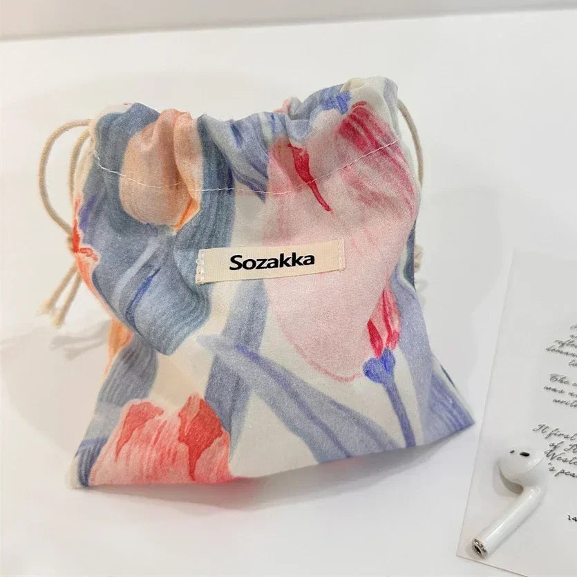 🌸 Cotton Drawstring Organizer Pouch – Reusable Everyday Essential