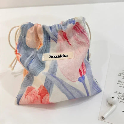 🌸 Cotton Drawstring Organizer Pouch – Reusable Everyday Essential