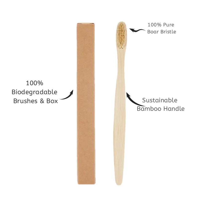 🌿 Bamboo Toothbrush with Natural Bristles – Plastic-Free Oral Care (5-Pack