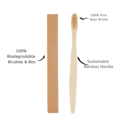 🌿 Bamboo Toothbrush with Natural Bristles – Plastic-Free Oral Care (5-Pack