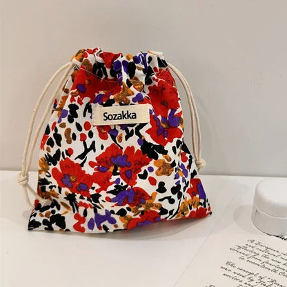 🌸 Cotton Drawstring Organizer Pouch – Reusable Everyday Essential