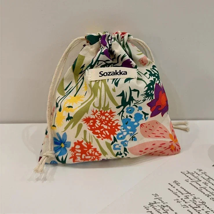 🌸 Cotton Drawstring Organizer Pouch – Reusable Everyday Essential