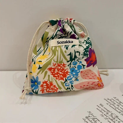 🌸 Cotton Drawstring Organizer Pouch – Reusable Everyday Essential