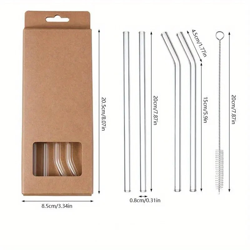 🥤 Glass Straws Set (5-Pack) – Reusable, Plastic-Free & Heat Resistant