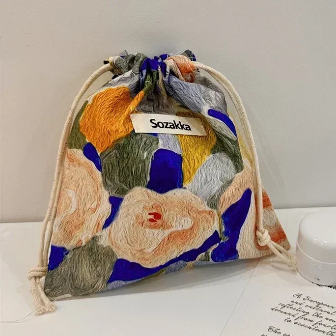 🌸 Cotton Drawstring Organizer Pouch – Reusable Everyday Essential