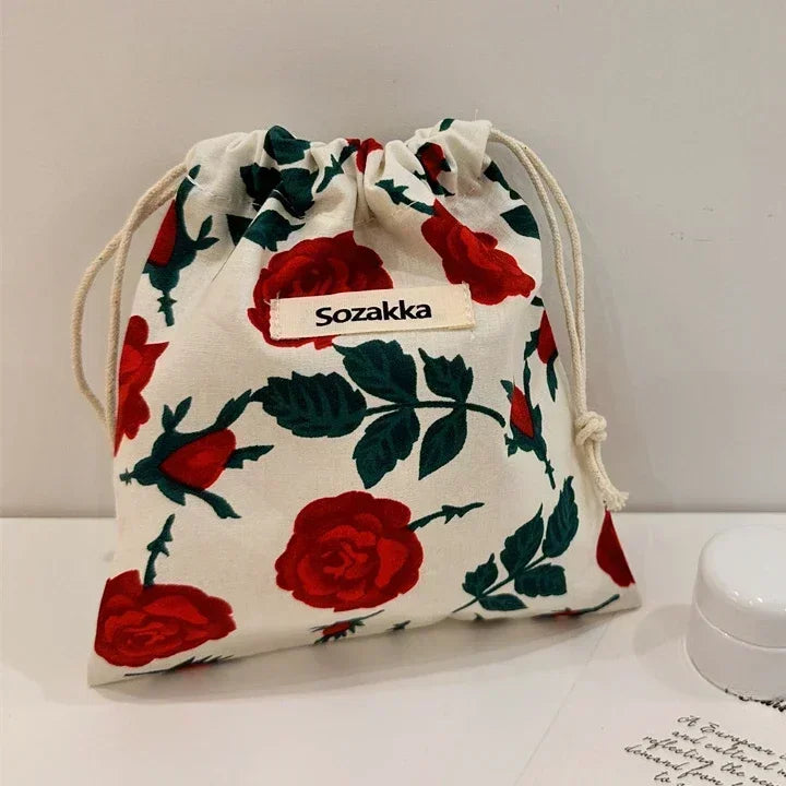 🌸 Cotton Drawstring Organizer Pouch – Reusable Everyday Essential