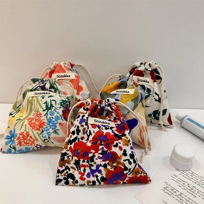 🌸 Cotton Drawstring Organizer Pouch – Reusable Everyday Essential
