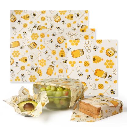 🐝 Beeswax Reusable Food Wraps – Eco-Friendly Plastic-Free Food Storage (3pack)