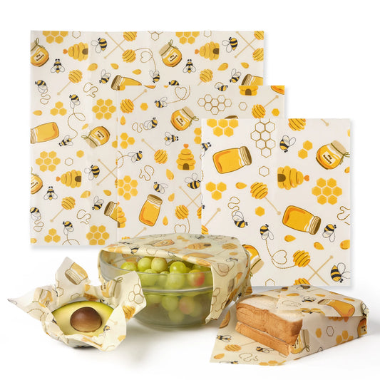 🐝 Beeswax Reusable Food Wraps – Eco-Friendly Plastic-Free Food Storage (3pack)