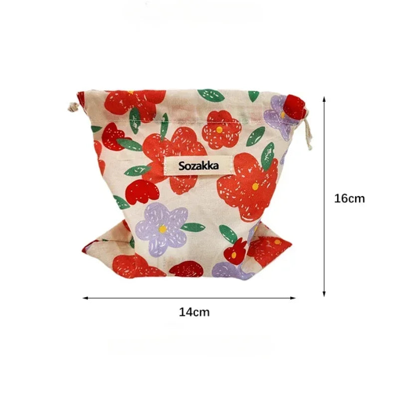 🌸 Cotton Drawstring Organizer Pouch – Reusable Everyday Essential