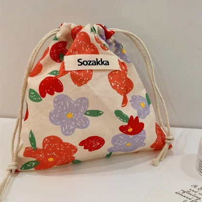 🌸 Cotton Drawstring Organizer Pouch – Reusable Everyday Essential
