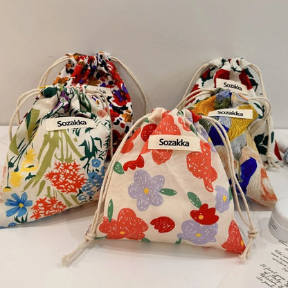 🌸 Cotton Drawstring Organizer Pouch – Reusable Everyday Essential