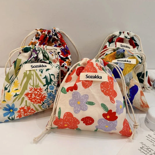 🌸 Cotton Drawstring Organizer Pouch – Reusable Everyday Essential