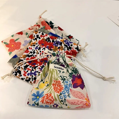 🌸 Cotton Drawstring Organizer Pouch – Reusable Everyday Essential